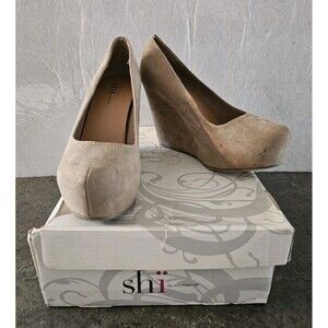 Womens Round Closed Toe Wedge Heel Pumps Shi By Journey Tan Taupe Size 8 US